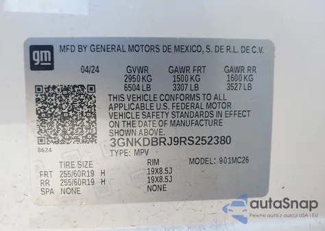 2024 Chevrolet Blazer Ev Eawd 2Lt z USA, uszkodzony, nr VIN 3GNKDBRJ9RS252380